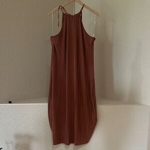 A New Day Pleated Halter Midi Dress